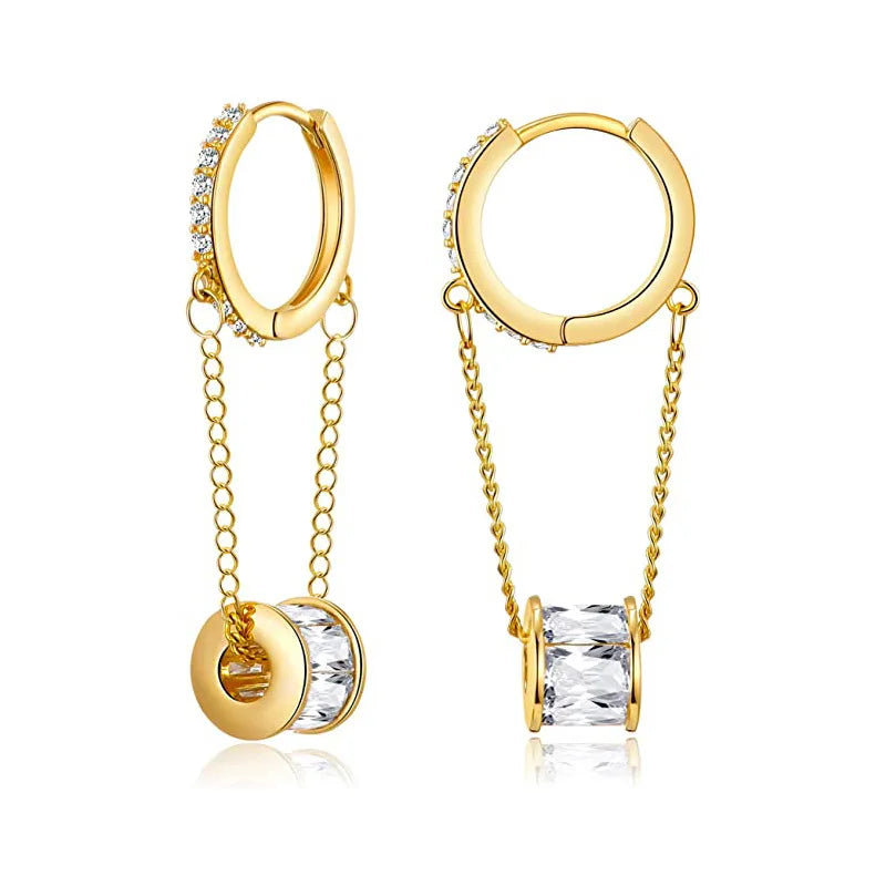 Hot Sale Copper Gold Silver Small Huggie Hoop Earrings for Women Trendy Cubic Zirconia Flower Chain Hoop Dangle Drop Earrings