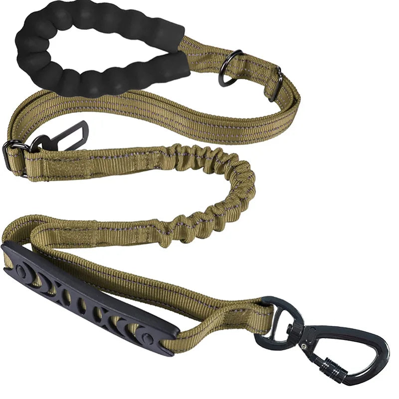 Durable Strong Reflective Adjustable Tactical Retractable Bungee Dual Handle Clip Dog Traffic Training Leash