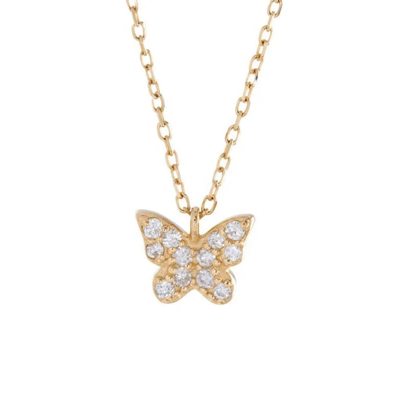 Gemnel Minimalist 925 Sterling Silver 18k Gold Tiny Zircon butterfly Pendant Necklace Women