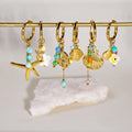 Gold Stainless Steel Summer Surfer Jewelry Colorful Dangle Charm Earrings Sea Shell Starfish Beach Hoop Animal Pattern Gift