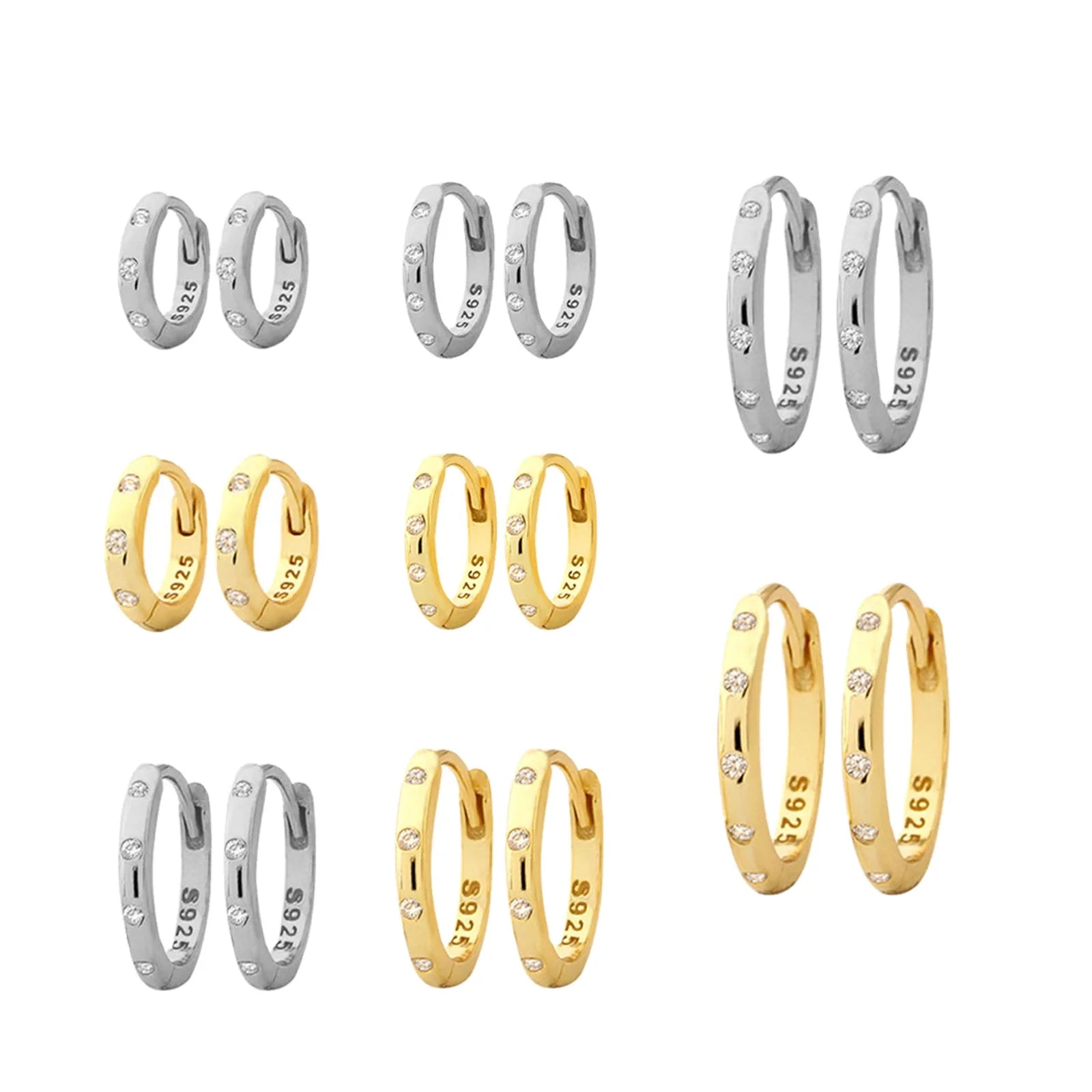 FUAMAY Elegant Round Bezel Stone Huggies Earrings 6mm 8mm 10mm 12mm Anti Tarnish Gold-Plated Zircon Exhibidor for Wedding Gift