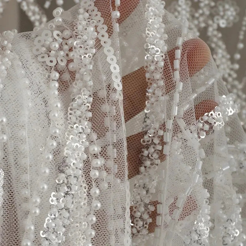 Hollow Embroidery Lace Fabric for Wedding Dresses 3D Large Flower Lace for Garments and Wedding Accessories