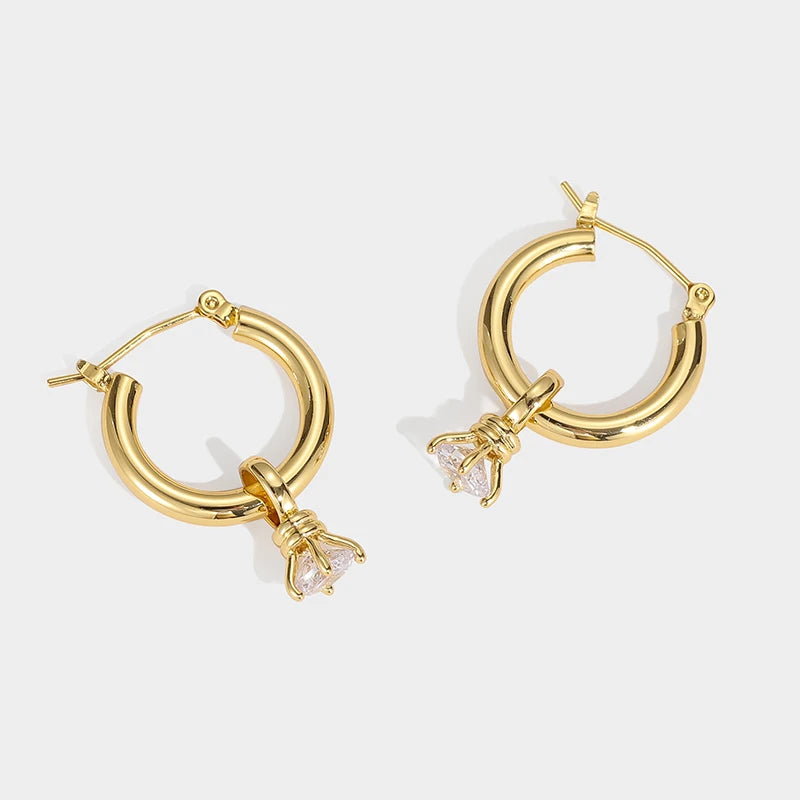 Exquisite Light Luxury Brass Plated 18k Gold Plated Hoop Earrings With Diamond Dangling Earrings