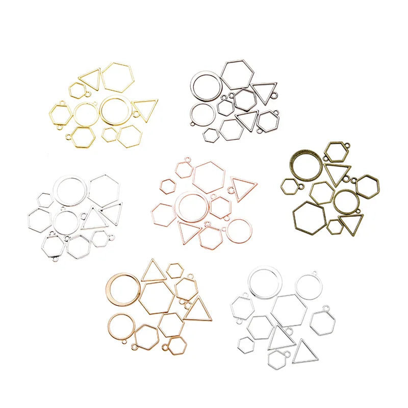 10pcs/set 7Color Mini Geometric Figure Charm Hollow Glue Blank Pendant Tray Bezel Charms DIY Necklace Handmade Bezel Mold