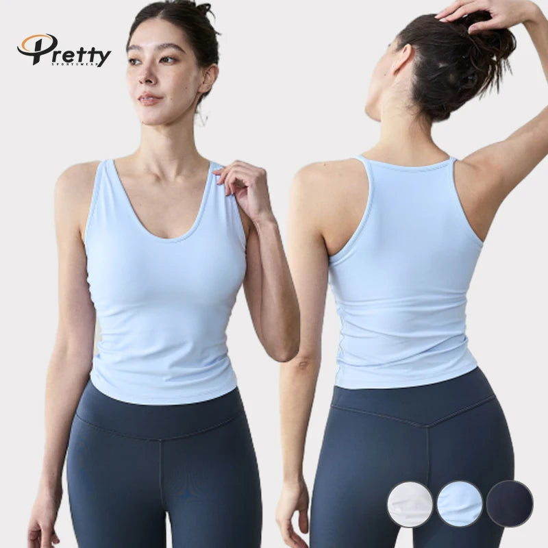 New Arrival Lady's Yoga Gym Vest U-Neck Fitness Workout Soft High Elastic Good Material Sleeveless Running Quick-dry Sportswear.