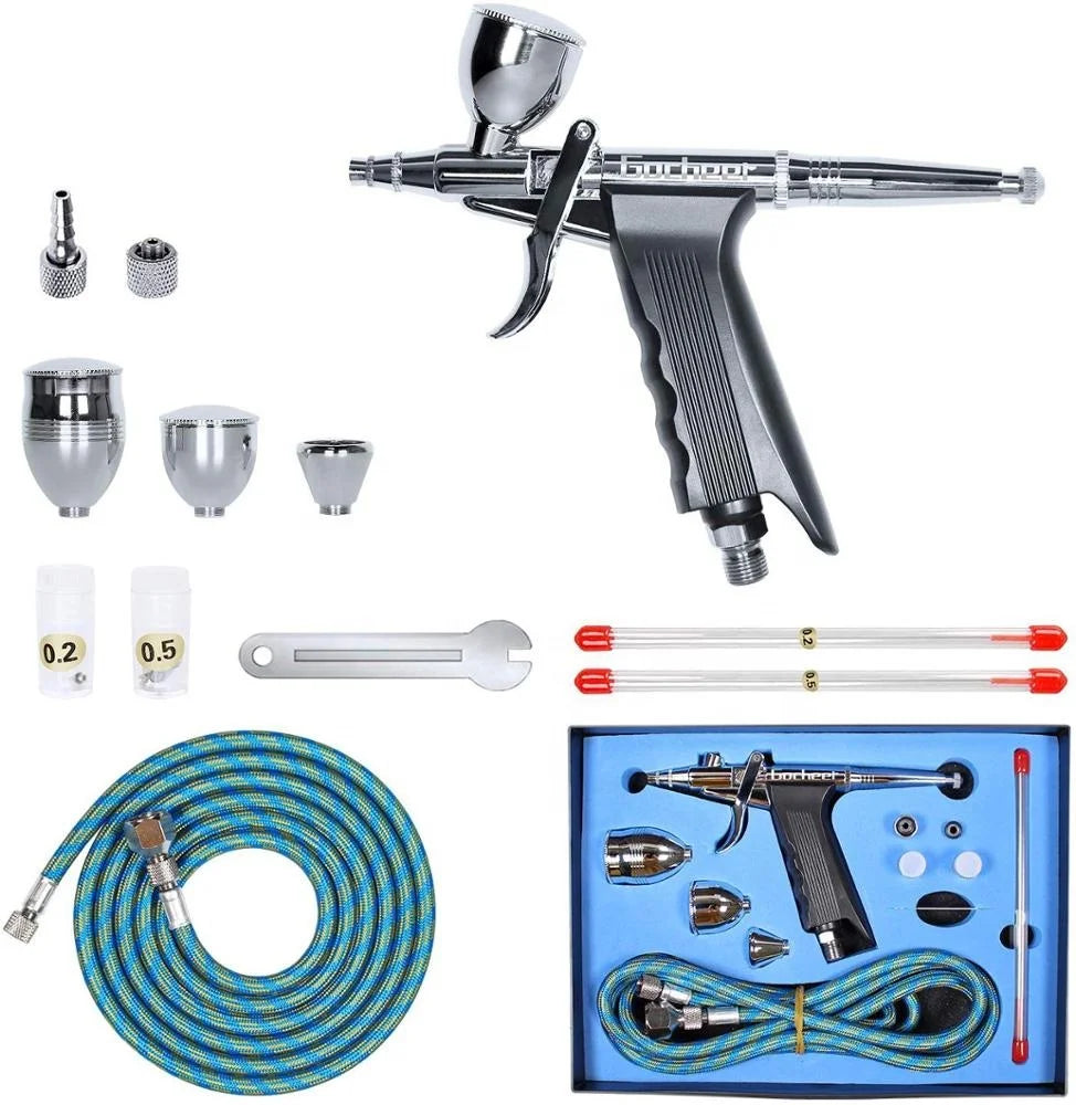 BT-166AK Professional 3-Cup Gravity Feed Spray Gun Kit Durable Multi-Purpose Copper Airbrush Set for Art Painting Spray Paint