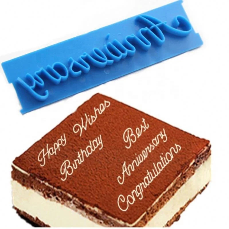 6 Pcs/set Handwriting Fondant Cake Embosser Printing Letters Mold Happy Birthday Best Wishes Anniversary Cookie Cutter Mold