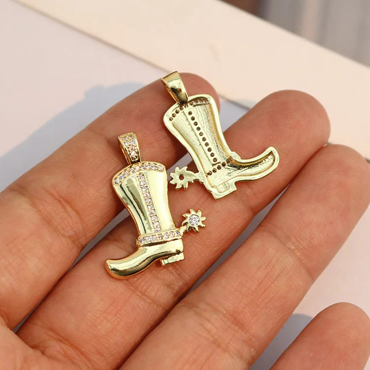 CZ8814 Dainty Mini  Little 18k Gold Plated Cubic Zirconia CZ Crystal Cowboy Boot Charm Pendant for Jewelry Making