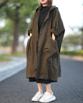 2026 New Pluz Size Solid Color Cotton Fashion Casual Trench Coat for Women Pocket Hooded Solid Color Wild Women Windbreaker