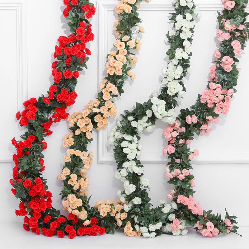 New Arrival 2.2meter Silk Roses Garland Home Decoration Wall Hanging Artificial Flower Garland