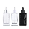 Luxury Black Glass 2oz Flat Square  Dropper Bottle Clear Frosted Essential Oil Skincare Serum Bottle Empty Eye Face Glass Bottle