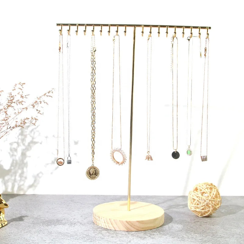 2023 New Arrival Gold Color Metal Necklace Display Hanging Iron Jewelry Bracelet Stand Pendant Jewelry Store Display Props