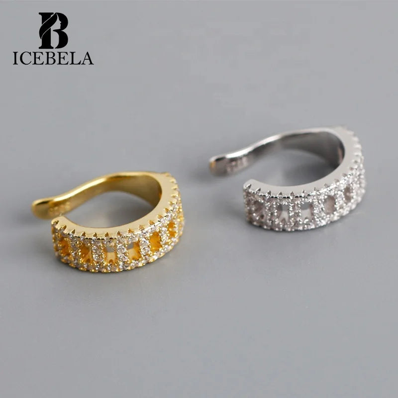ICEBELA Fine Jewelry Light Luxury 925 Sterling Silver CZ Ear Clip 18K Gold Plated Ear Cuffs Earrings Jewelry for Women