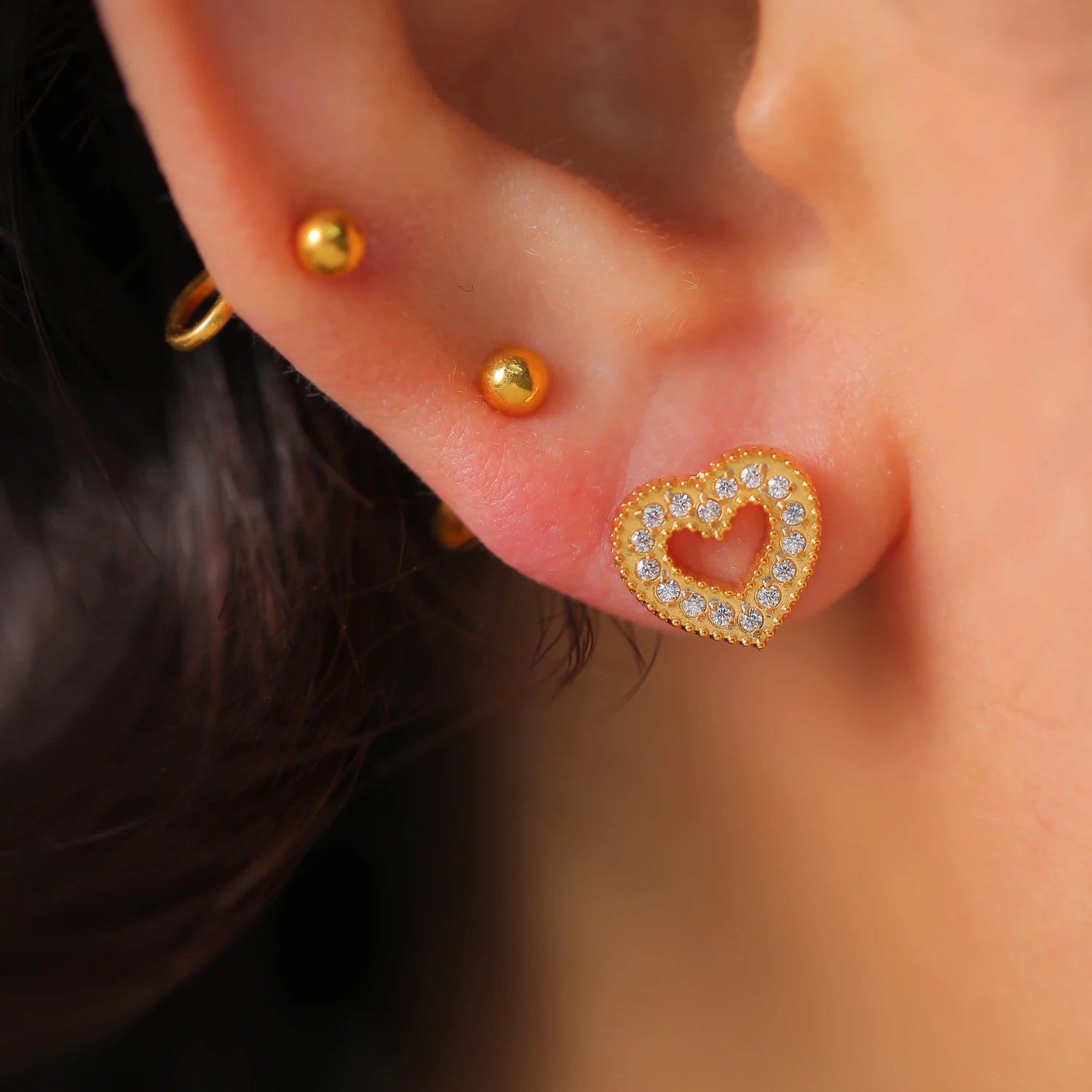 VIANRLA Stainless Steel Heart CZ  Earrings Anti Tarnish Jewellery Prevent Oxidation Prevent Allergies Simple Earring