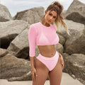 Women Snake Printing 3 Piece Swimwear & Beachwear Thong Long Sleeve Cut Out High Waist Swimsuit