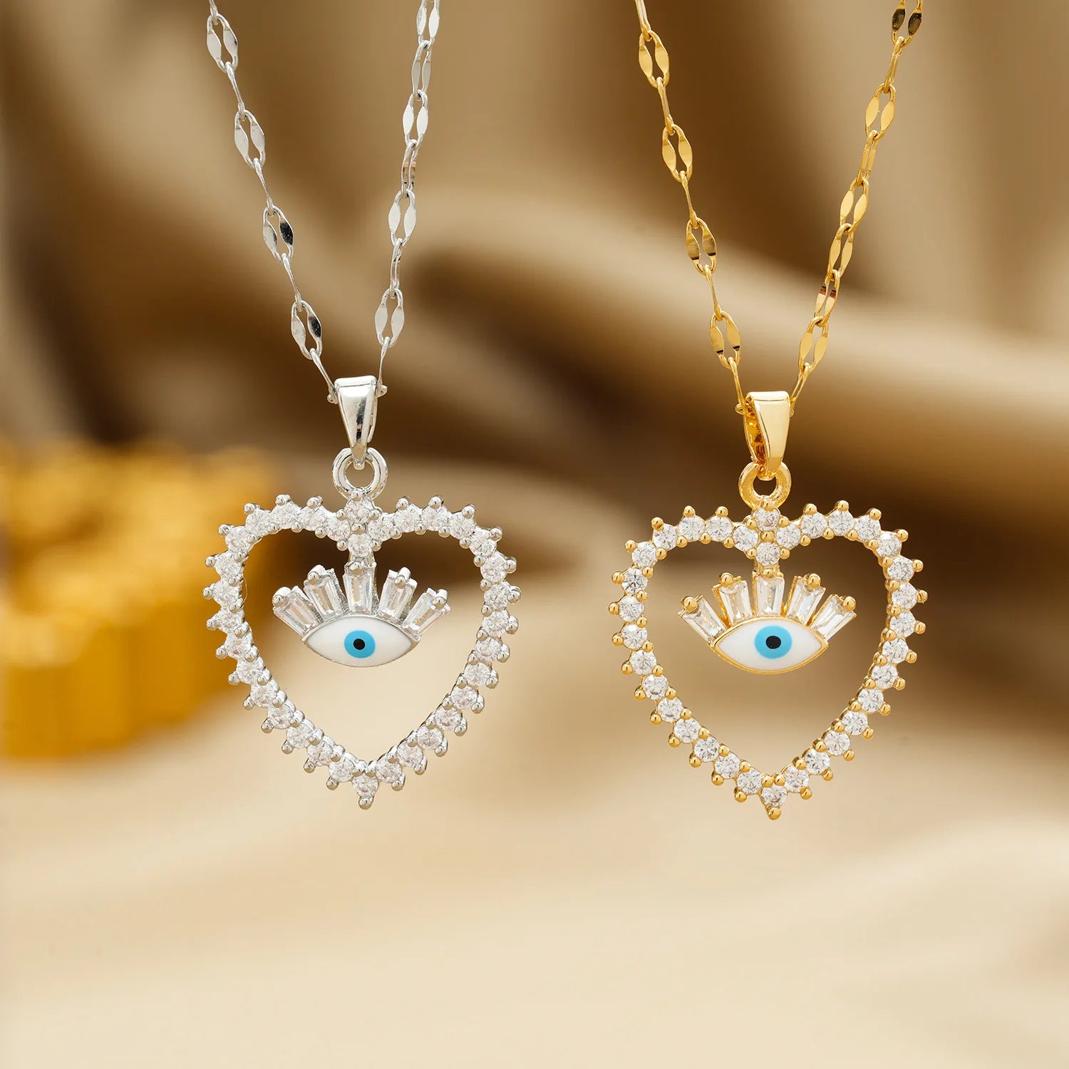 Zircon Oil Drop Devil Eye Necklace for Women Micro Inlaid Diamond Brass Gold Plated Devil Blue Eye Necklace