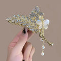 Trendy Elegant Flower Pearl Tassel Hair Clips Claw Accessories Women Shiny Diamond Crystal Flower Hair Claws