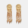 Luxury Wedding Jewelry Gold Plated Long Tassel Drop Earring Metal Round Coin Stud Link Tassel Dangle Earring for Women