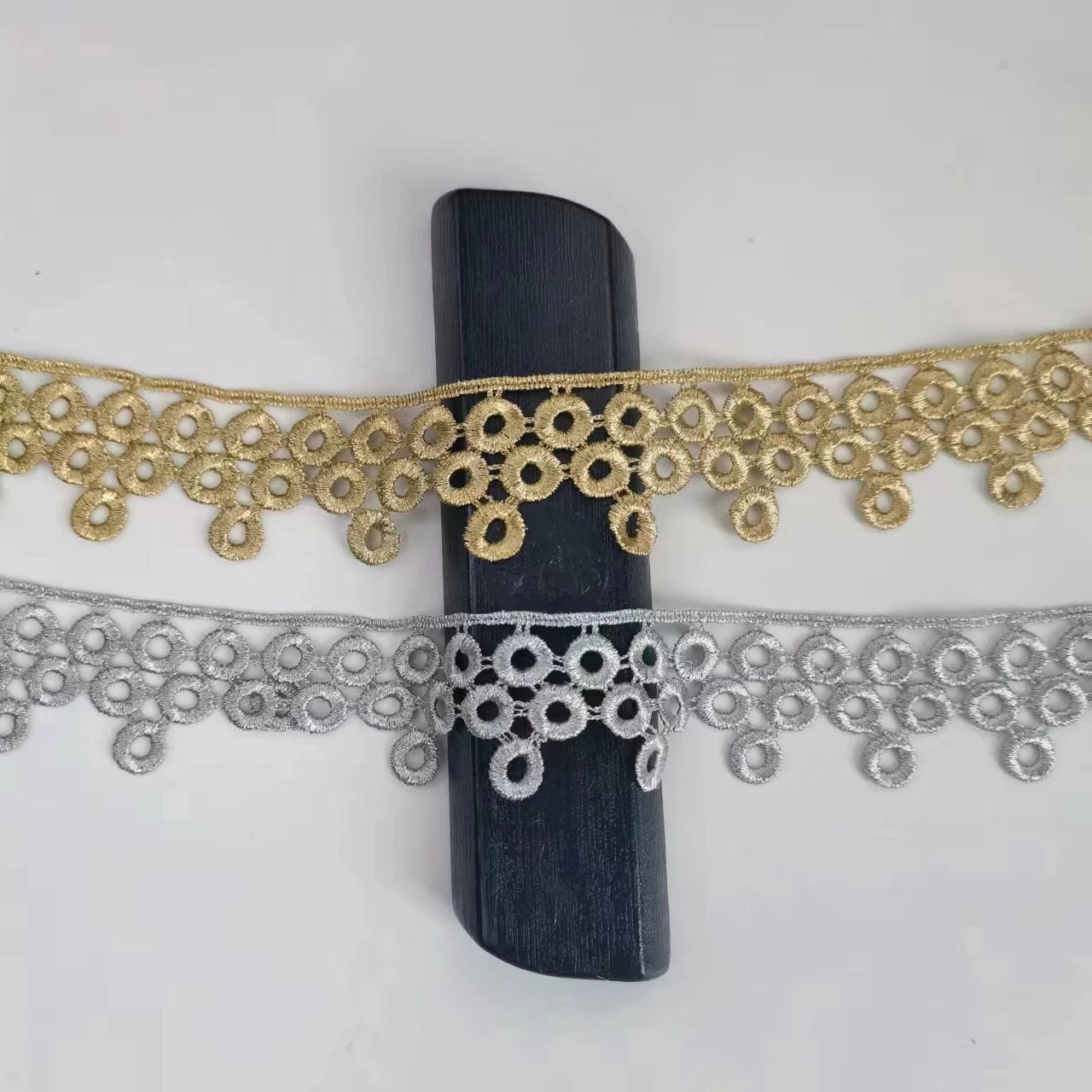 High Quality Fashionable Embroidery Guipure Lace Border Trim Custom Width Gold Silver for Clothing Accessories JB16