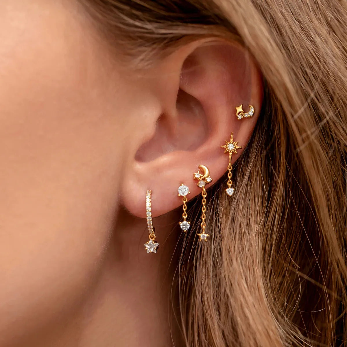 Minimalist Jewelry Small Moon Star Crystal Diamond Dangle Earring Huggie Earrings cz Stud Earrings