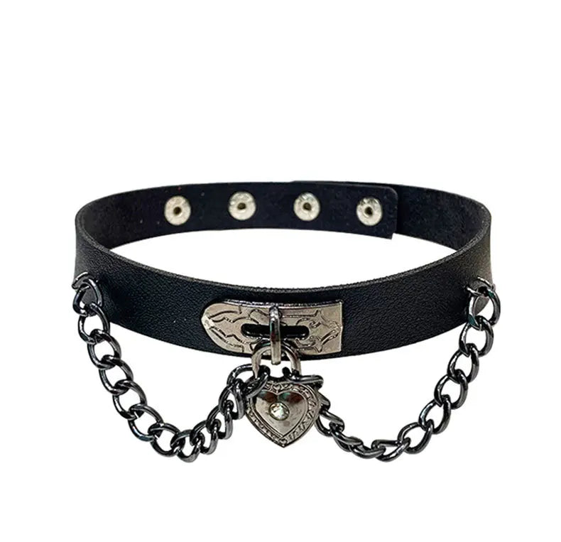 AA00467 Gothic Rivets Punk Choker Nightclub Collar Women Men Harajuku PU Leather Choker Necklace With Chain
