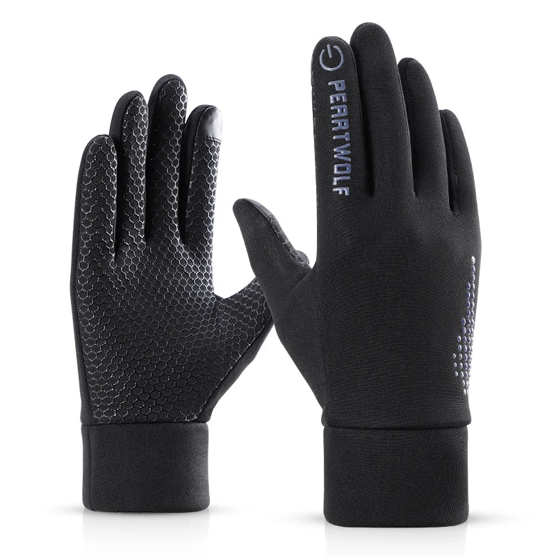 Custom Logo Anti Slip Touchscreen Warm Men Thermal Fleece Lining Winter Riding Cycling Gloves