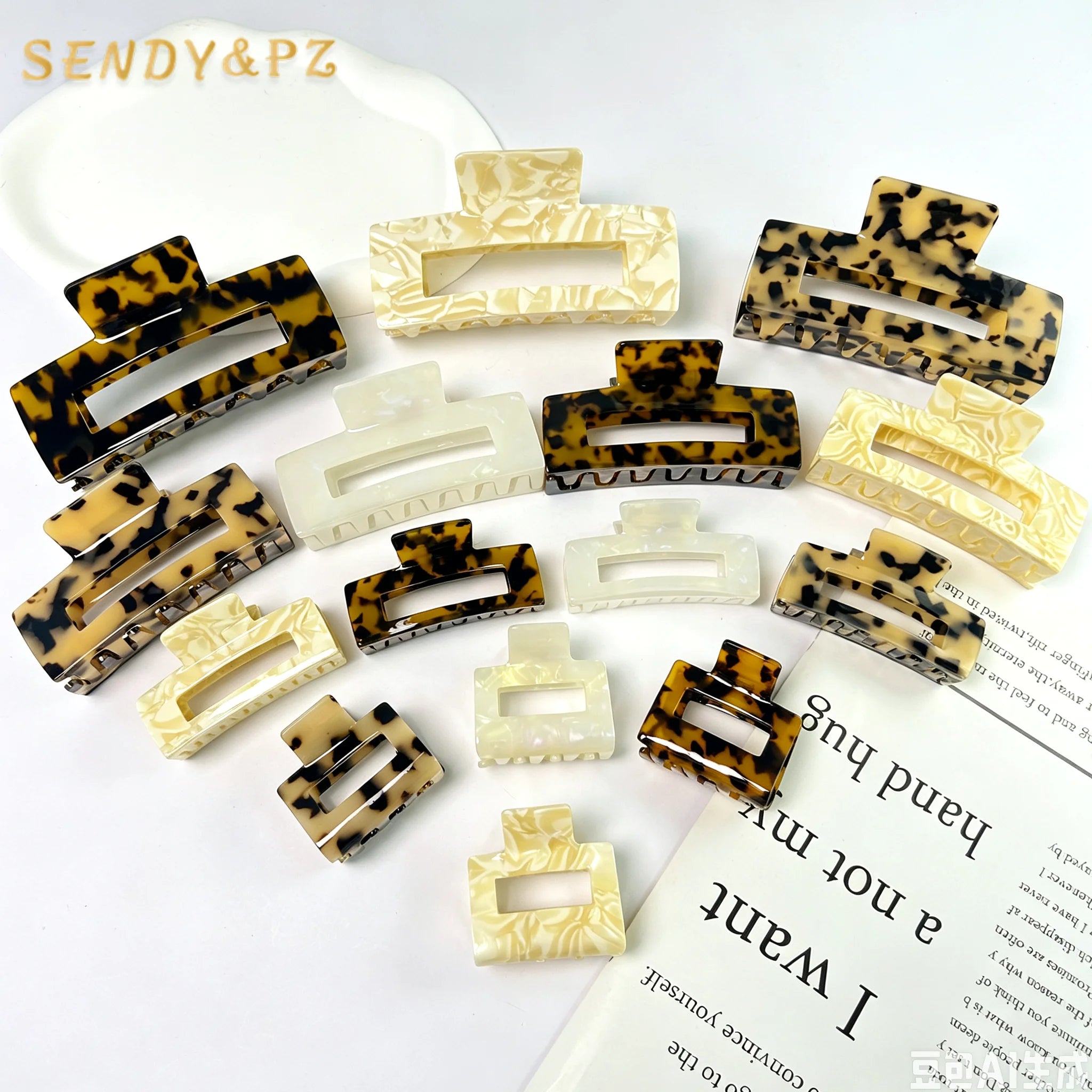 Classic Acetate Tortoise Shell Square Hair Claw Clips for Women Multi-Size 13cm Extra Large Medium Acetate Hair Claws Hair