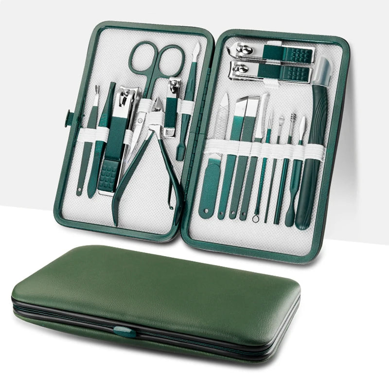 Wholesale Professional Manicure Pedicure Set Carbon Steel Nail Clipper Travel Grooming Kit Portable 18-Piece Nail Care Box