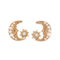 HOVANCI European and American Golden Moon Freshwater Pearl Stud Earrings Best Selling 18K Gold Clear Diamond Moon Earrings