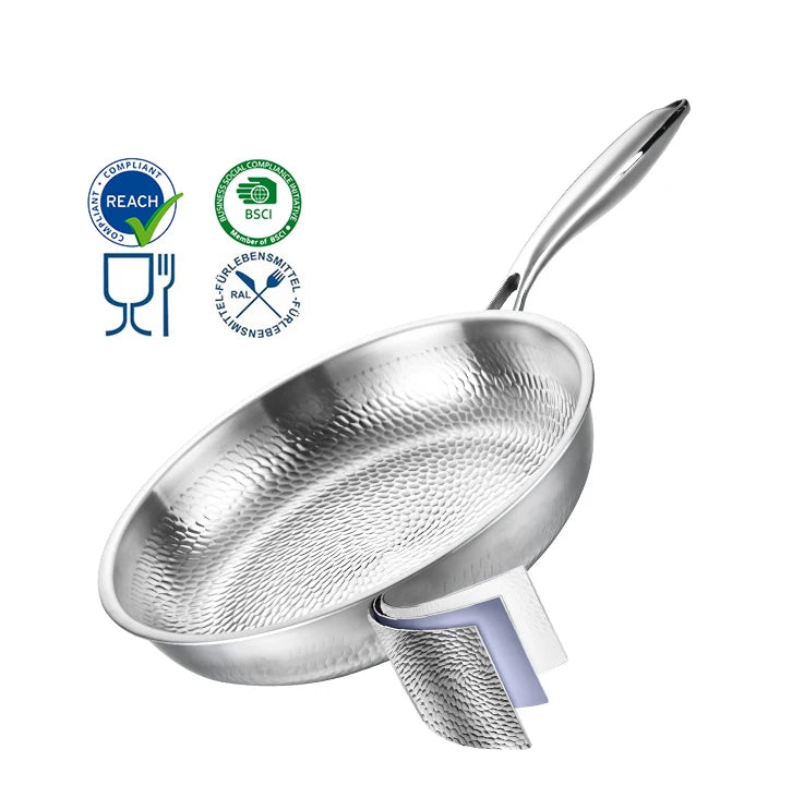 New Materials Triply Titanium Pan Titanium Cooking Frying Pan Non-stick Titanium Hammered Pan for Kitchen
