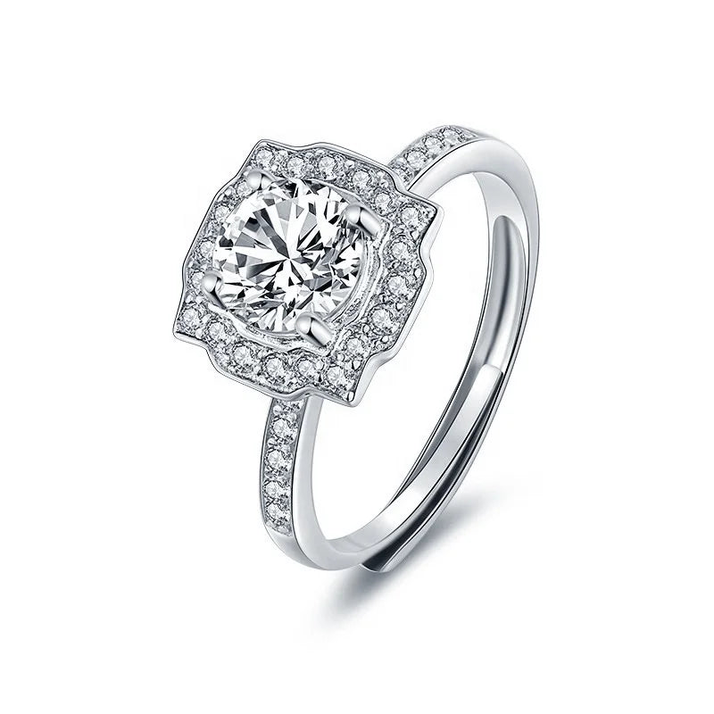 XJZ076 Wholesale Bling Open Rings Jewelry Women Wedding 925 Sterling Silver Classic 1 Carat Moissanite Diamond Engagement Ring