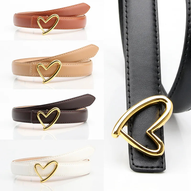 Women's Cute  Heart Buckle Belt Pu Leather Belts for Women Girls Dress Jeans