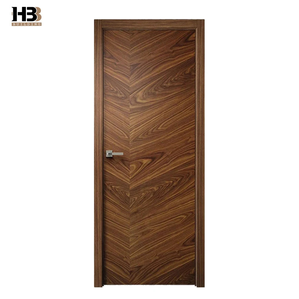 American Walnut Solid Wooden Room Door Modern Minimalist Design Waterproof Swing Style for Bathroom Hospital Interior Design