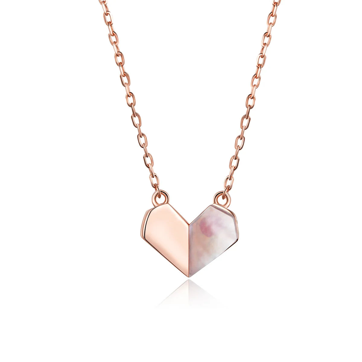 NEW 14K Rose Gold Paper Heart Necklaces 100% 925 Sterling Silver Pendant for Women Long Chain Link Wedding Luxury Jewelry SCN330