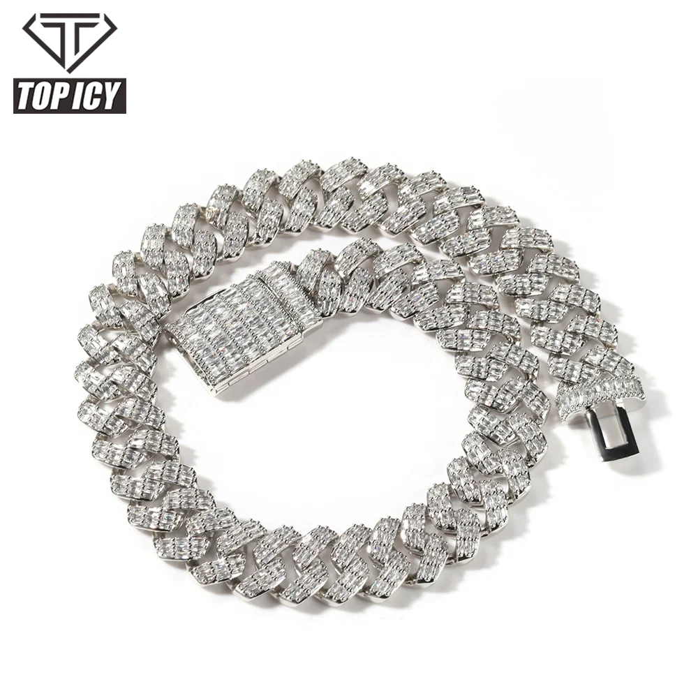 2022 New Luxury 19mm Cuban Chain Gold Plated Miami Cuban Link Chain Bracelet 3 Rows Diamonds Wholesale Cuban Necklace
