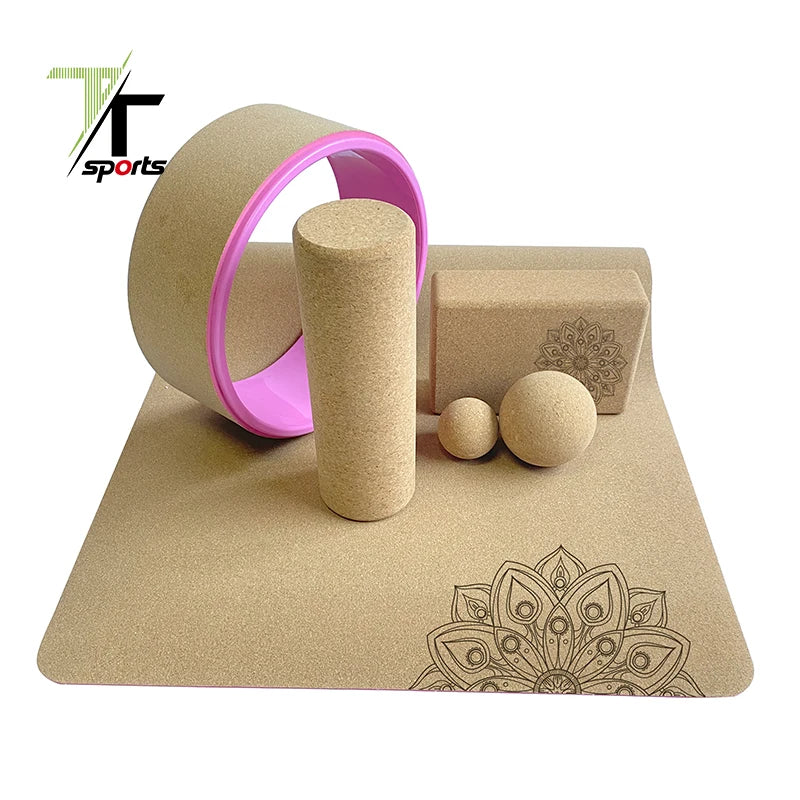 TTSPORTS Yoga Accessories Set Cork Yoga Set Natural Cork Yoga Set Starter Kit