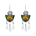 Bohemian Style Embroidery Craft Flower Dangle Earrings Silver Alloy Handmade Jewelry Accessory