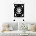 Black and White Witchcraft Astrology Mandala Tapestry Boho Style Wall Hanging Fabric Sun Moon Tarot Printed Woven Technique