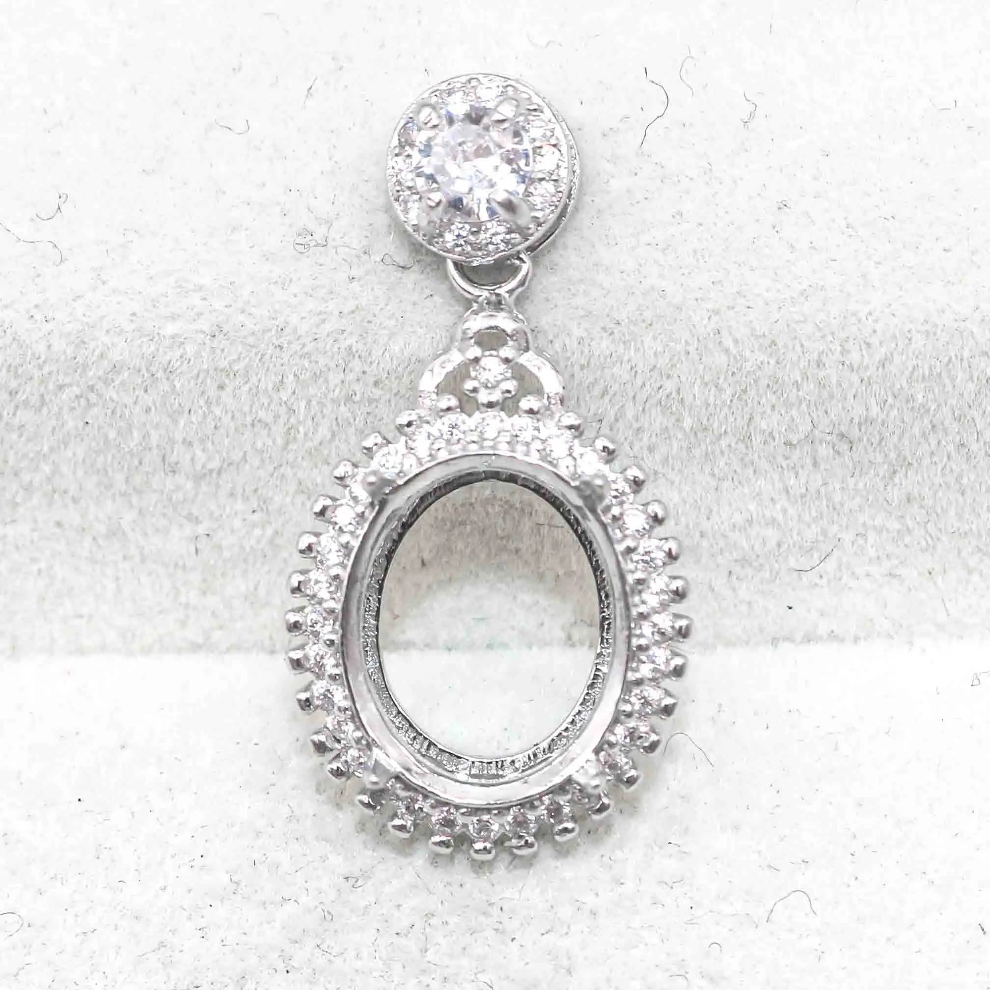 Sterling Silver 10*12mm Semi Mount Pendant Empty Frame Blank Support Setting S925 Base Holder Without Center Stone for DIY Inlay