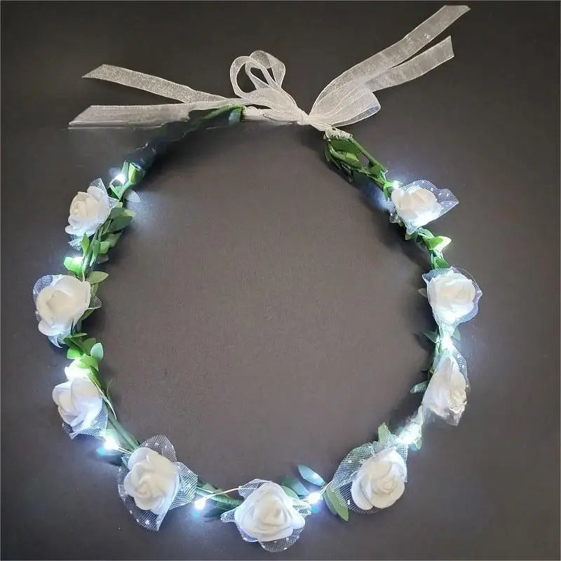 New  Hot Sale Glow Garland Party Prom Rattan Headwear Rose Glow LED Light Flower Ring Hair Band Flash Hair Ornament