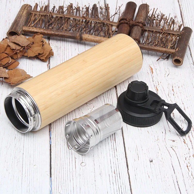 2025 Eco Reusable 500ml Stainless Steel Bamboo Shell Vacuum Thermos Coffee Mug Tea Cup for Water Tea Coffee Durable Bamboo