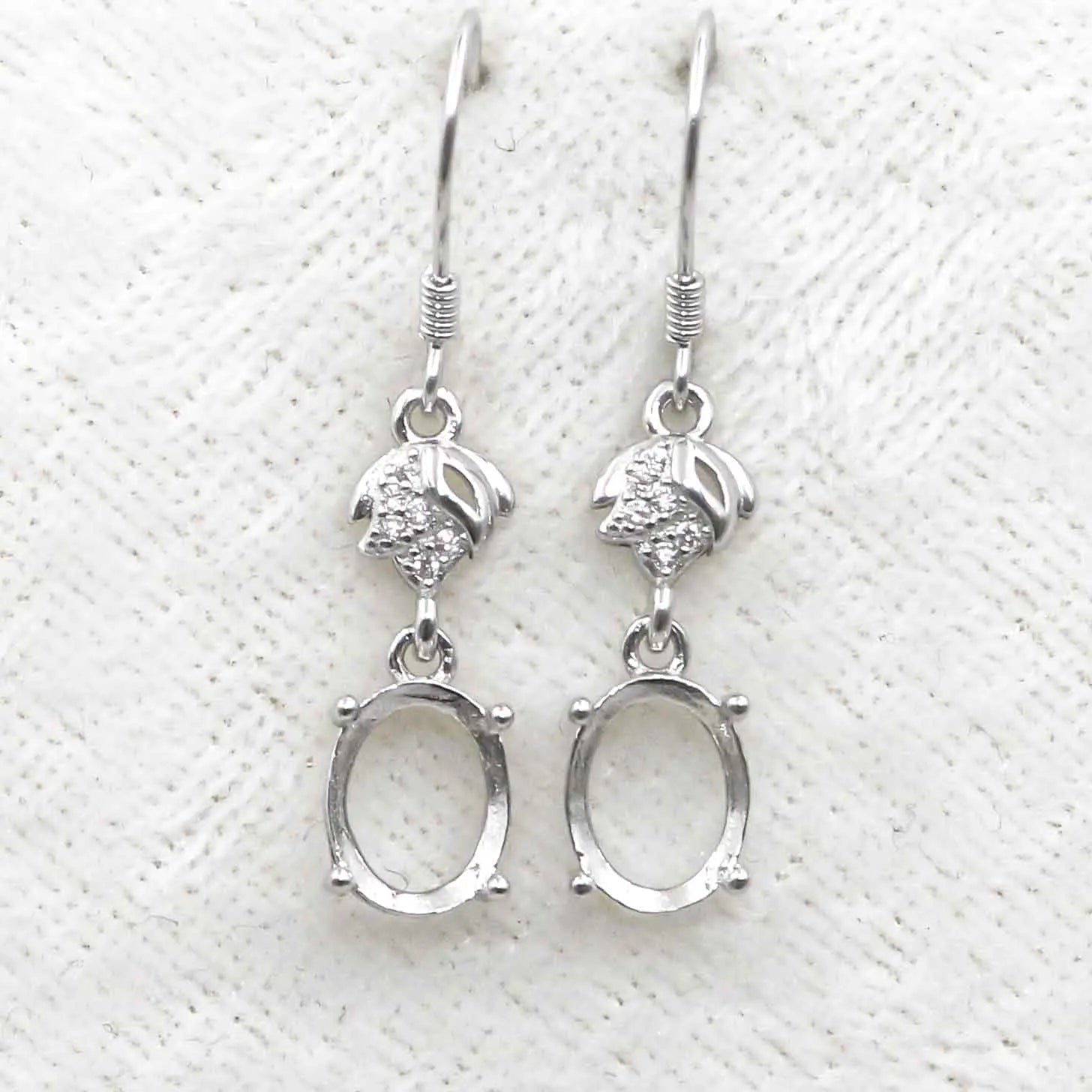Sterling Silver 7*9mm Semi Mount Hook Earrings Empty Support Blank Claws Setting S925 Base Without Center Stone for DIY Inlay