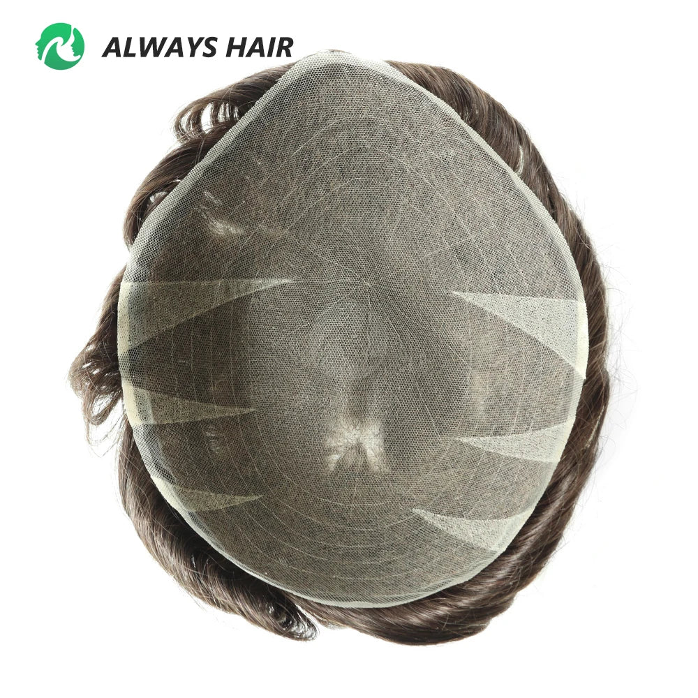 Thin Transparent Full Lace Toupee Brown Indian Human Hair Male Lace Hair Unit for Men Men's Wig Block Toupee