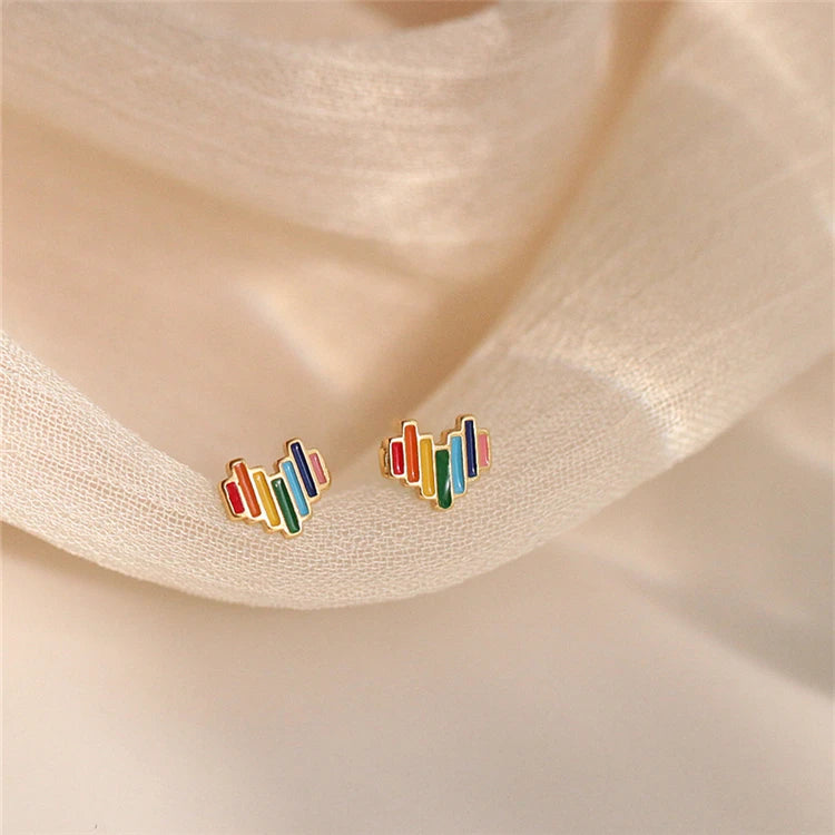 S925 Sterling Silver Hot Sales Fashion and Cute Design Gold Plated rainbow Heart Earrings