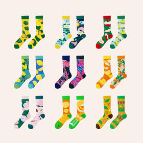 Whale New Design Spring Creative Fruit Unisex AB Socks Men Women Couples Asymmetrical Combed Cotton Daily Socks