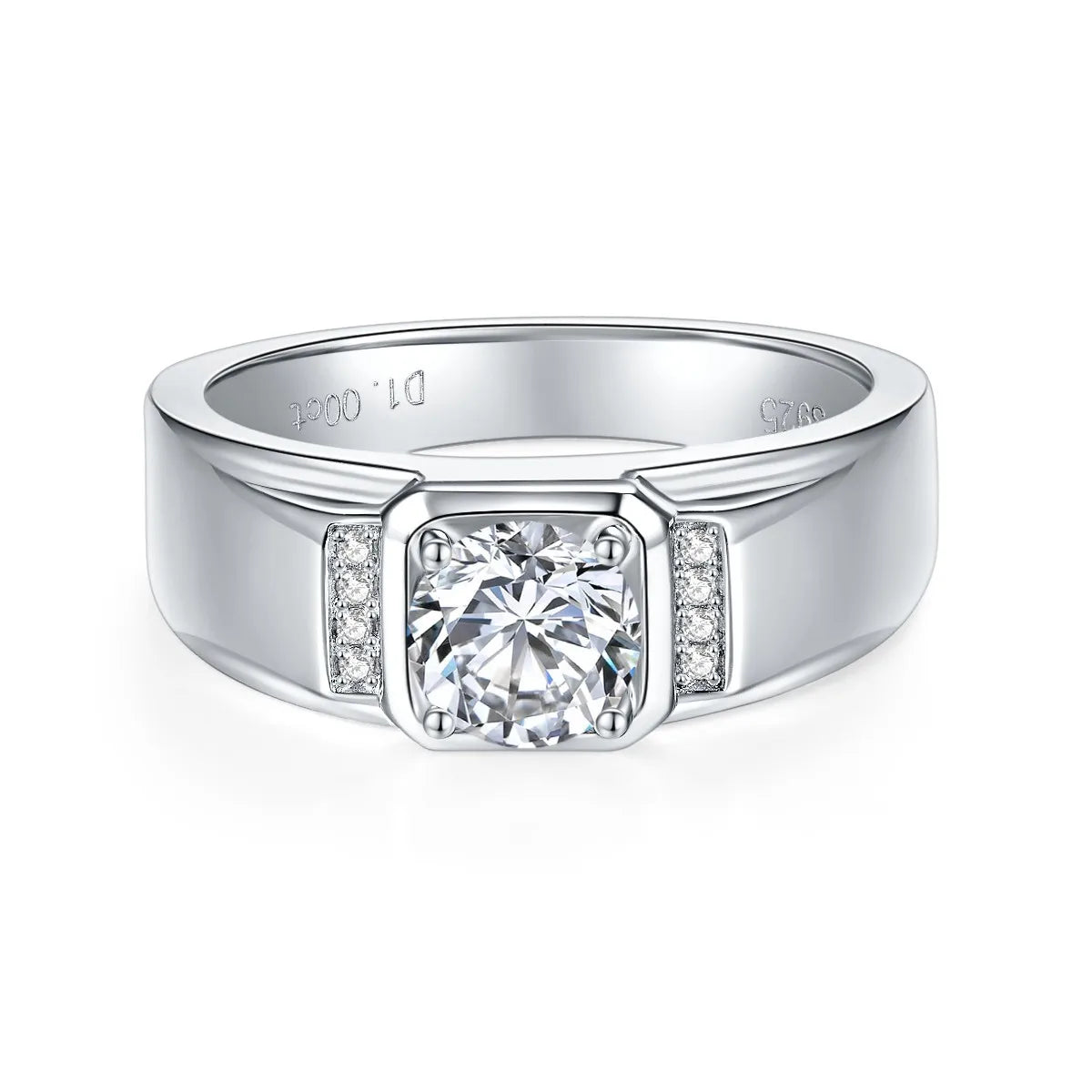 Factory Wholesale 925Sterling Silver 1ct Vvs1 Moissanite Rings Man Charm 18k White Gold Plated Moissanite Rings for Man