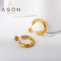 Ason Fashion Jewelry Stainless Steel Waterproof Earrings 18K Gold Plated Uneven Open Half Round Hoop Earrings for Women