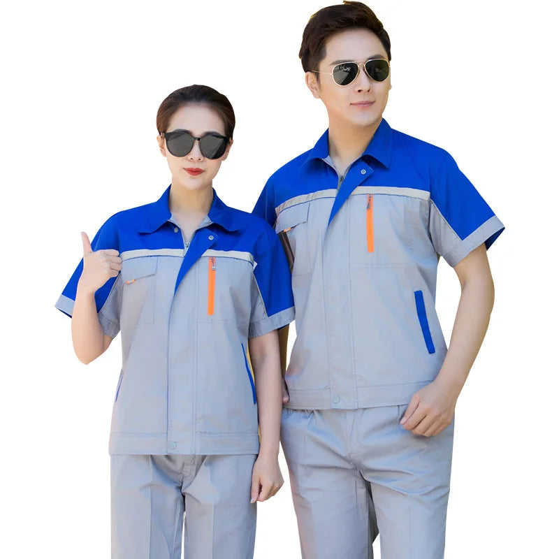Men's Women's Summer Construction Safety Suit High Visibility Short Sleeve Breathable Workwear Reflective Uniform for Plus Size