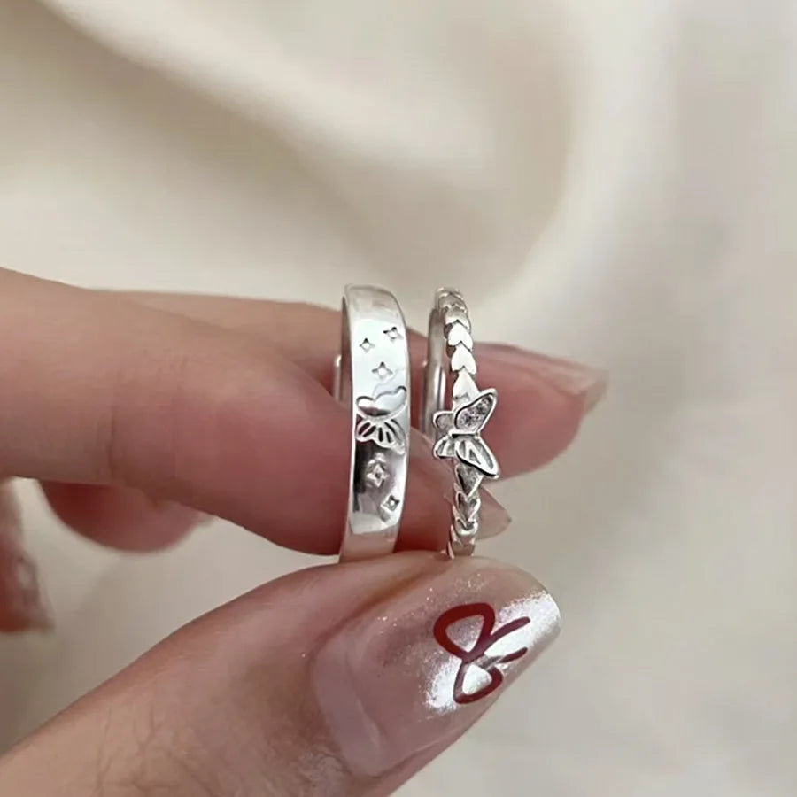 BASQUESUN Factory Wholesale Custom Butterfly Couple Niche Sweet Versatile Valentine's Day Fashion Simple Open Mouth Couple Ring