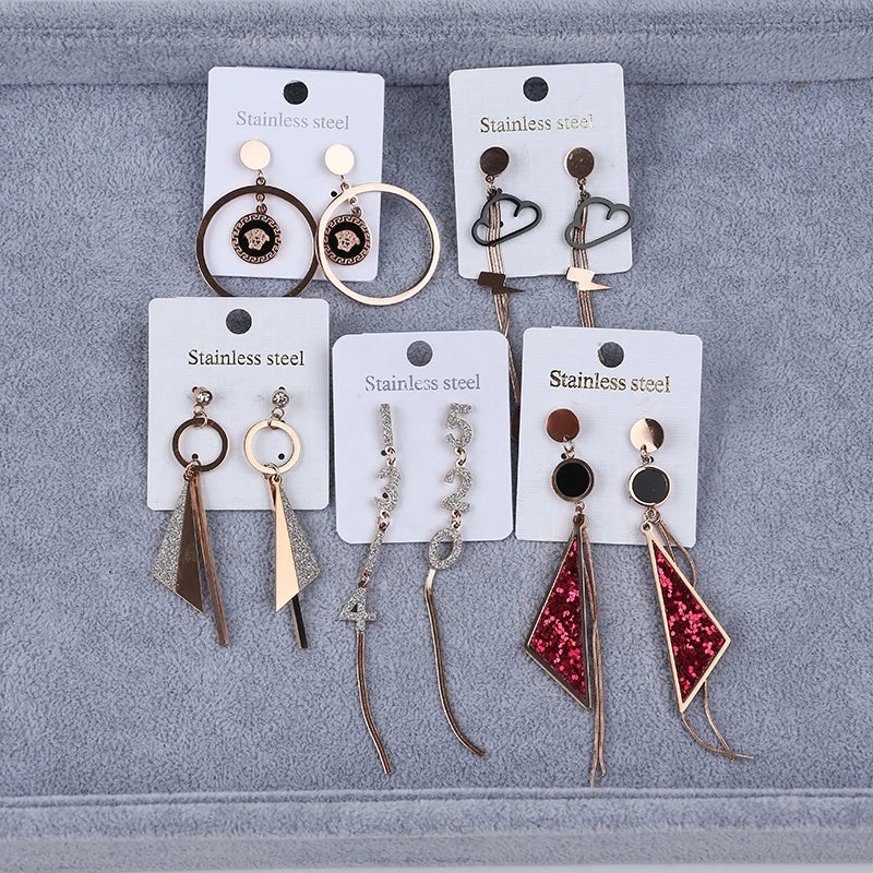 Wholesale Luxury Elegant Shiny Stainless Steel Earrings Trendy Female Party Daily Jewelry for Weddings and Gifts
